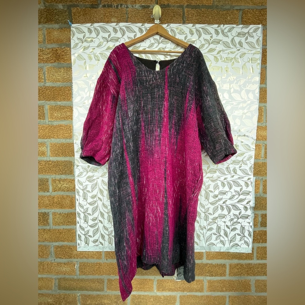 Candiss Ann Cole Handwoven Art To Wear Dress | Pink Metallic Avant Garde Caftan